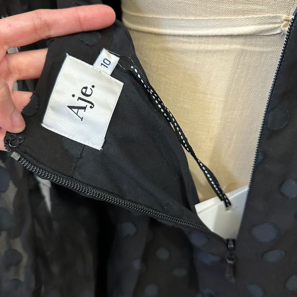 AJE La Piscine Mini Dres Blacks Puff Sleeve Bow Back Party Formal Goth NWT - Picture 14 of 16